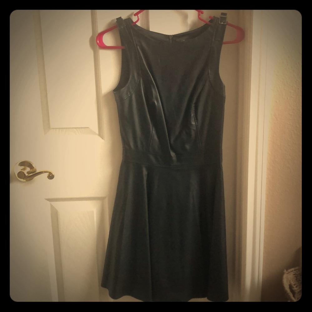 Armani Exchange Black Faux Leather A Line Dress